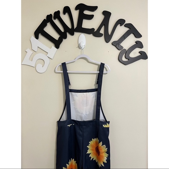 BLUE SUNFLOWER BIB SIDE ZIP COTTAGE CORE GRANNY CORE BOHO OVERALLS - Picture 7 of 13